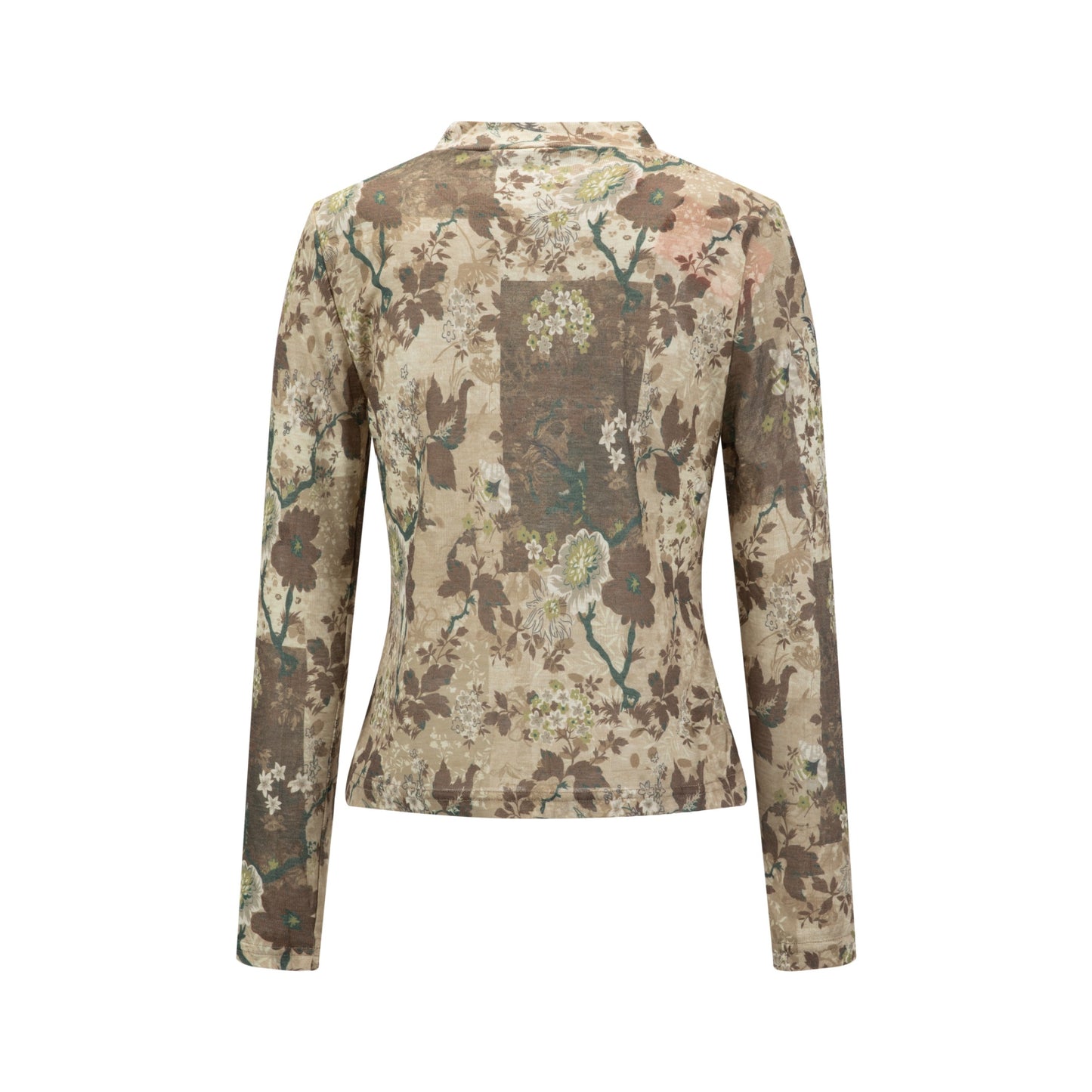 Brown Printed Mock Neck