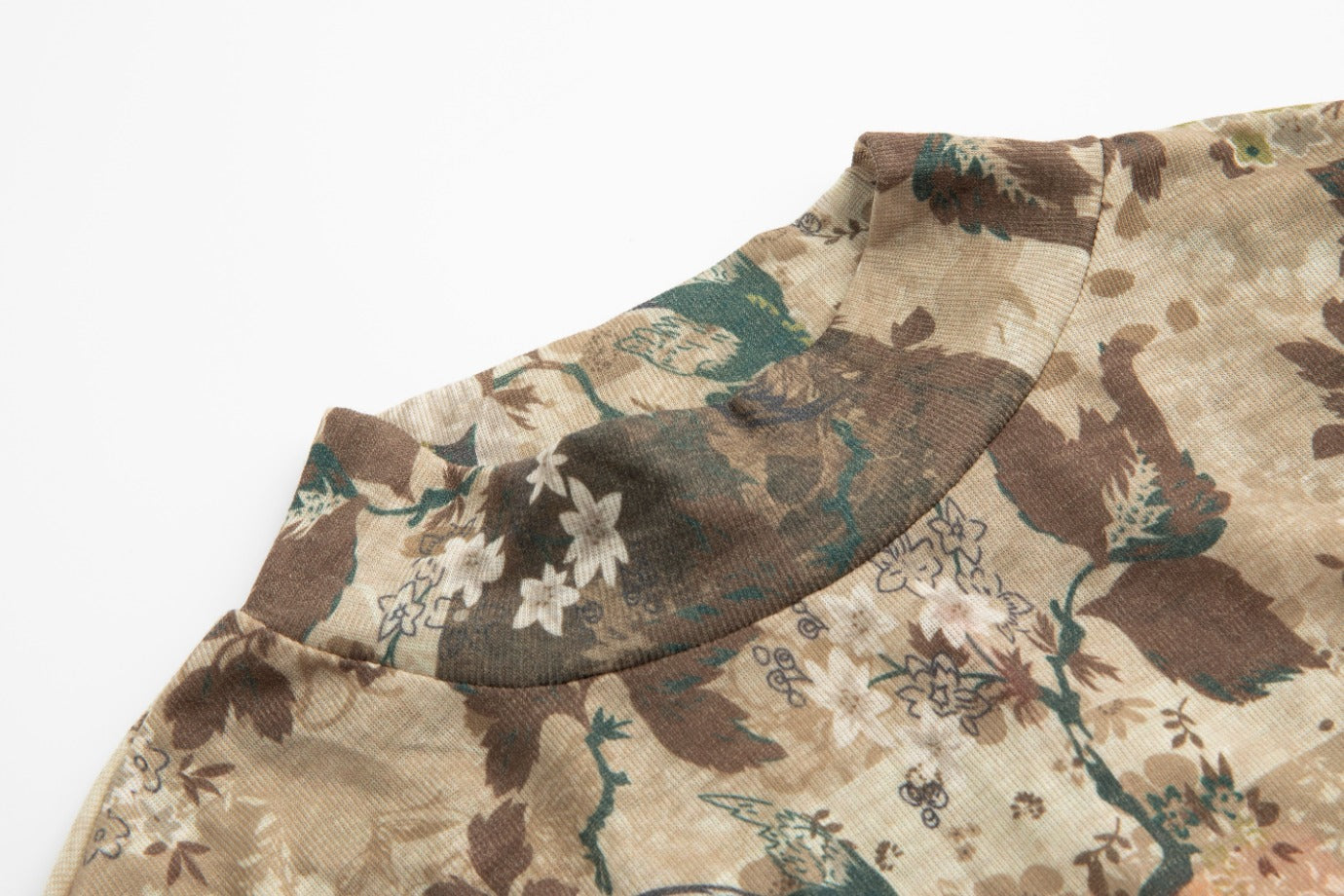 Brown Printed Mock Neck