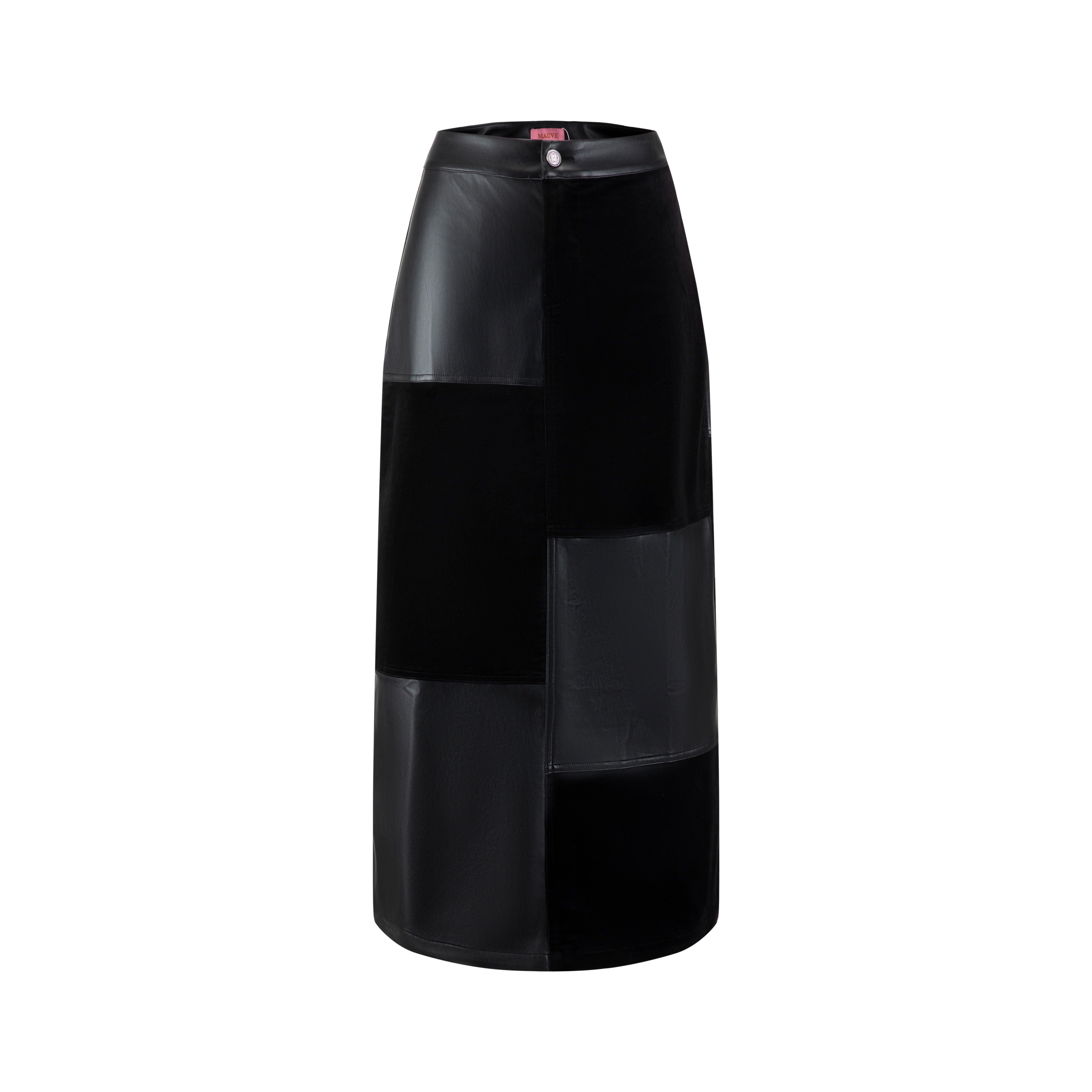 Leather And Suede Patched Skirt