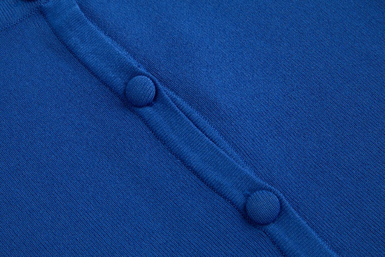 Blue And Green Printed Dress With Blue Cardigan