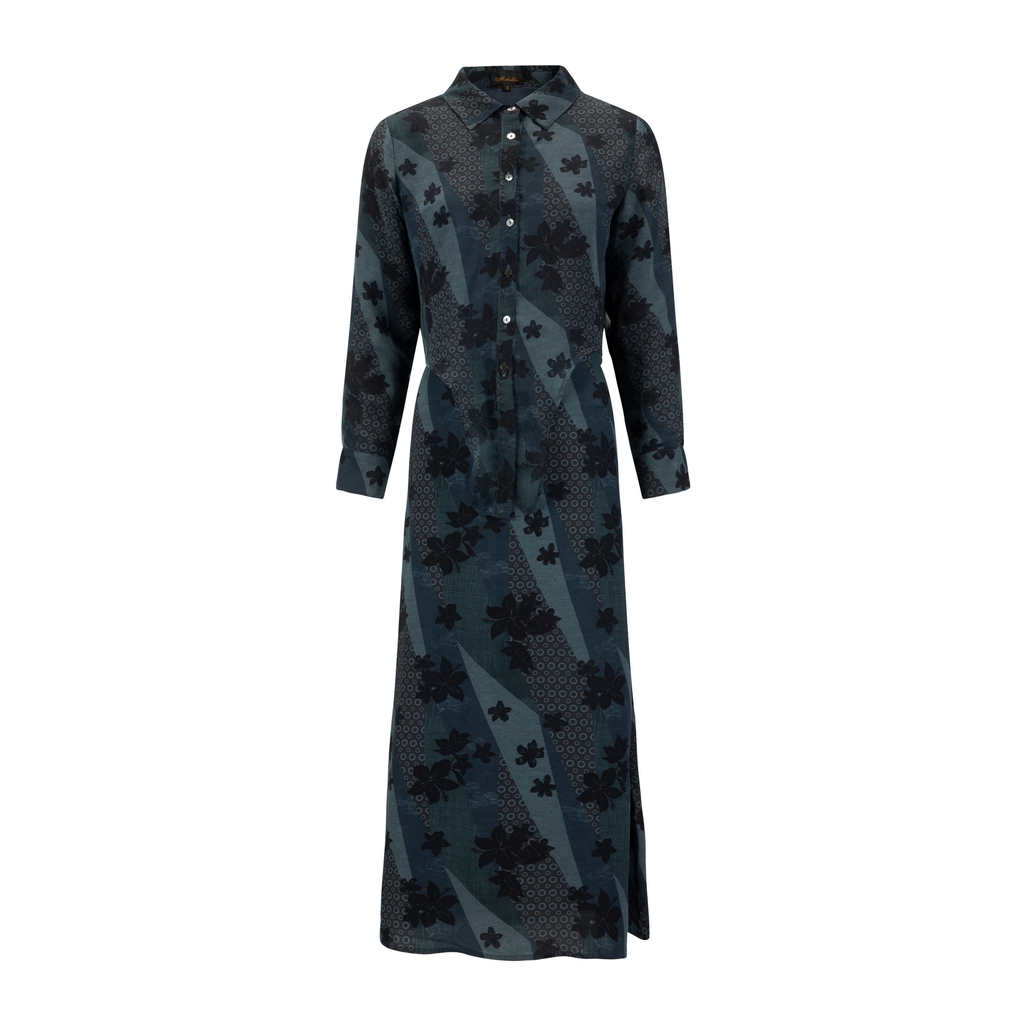 Teal And Black Printed Overlay Dress
