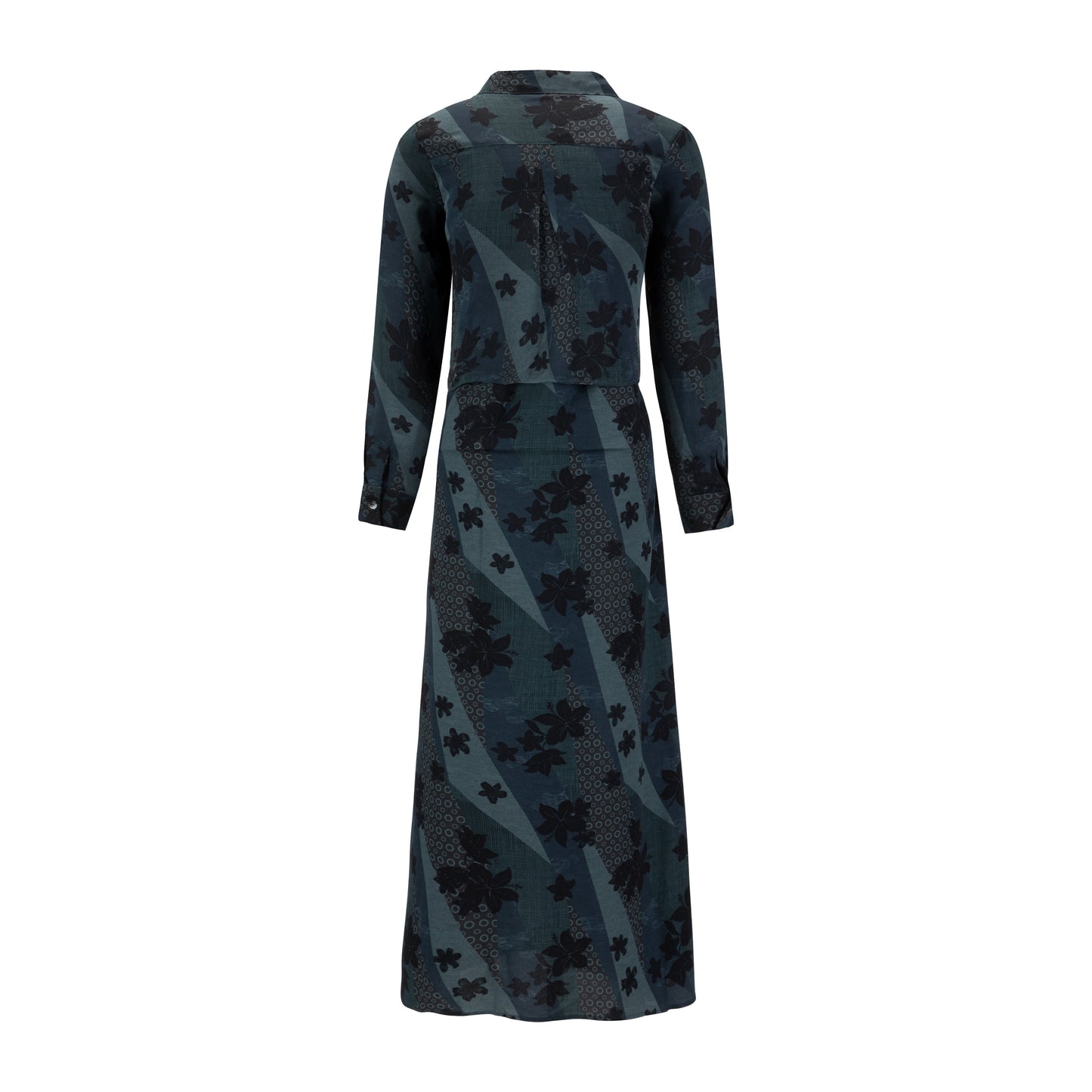 Teal And Black Printed Overlay Dress