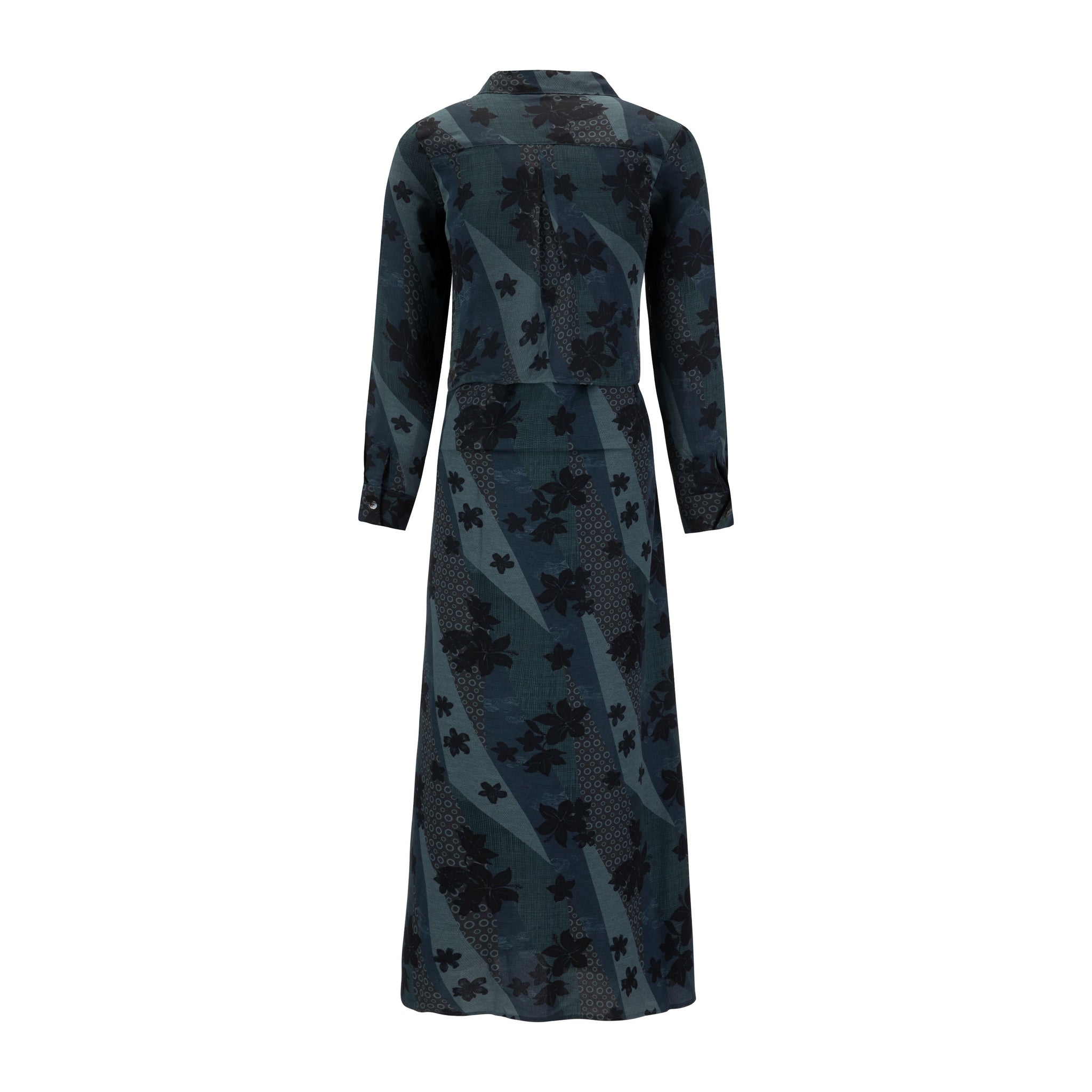 Teal And Black Printed Overlay Dress