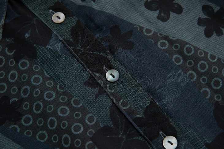 Teal And Black Printed Overlay Dress