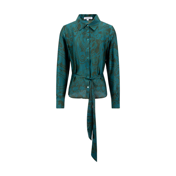 Green And Blue Printed Blouse