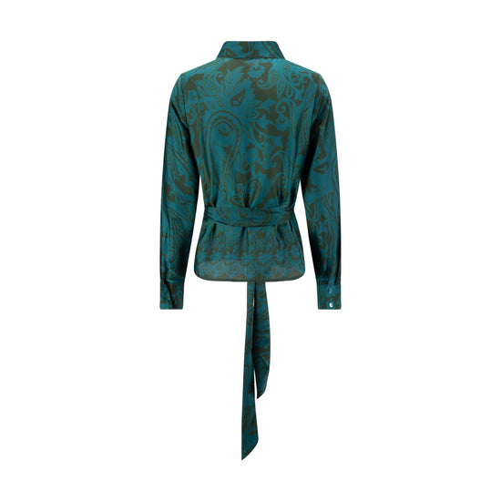 Green And Blue Printed Blouse