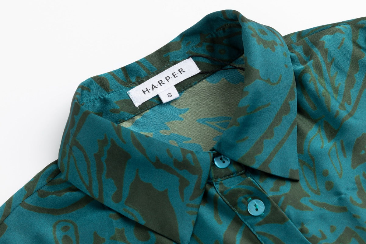 Green And Blue Printed Blouse