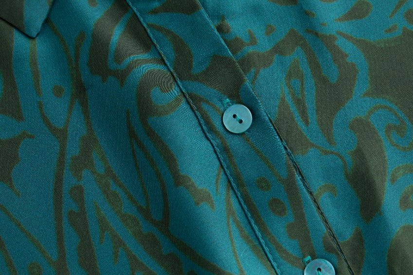 Green And Blue Printed Blouse