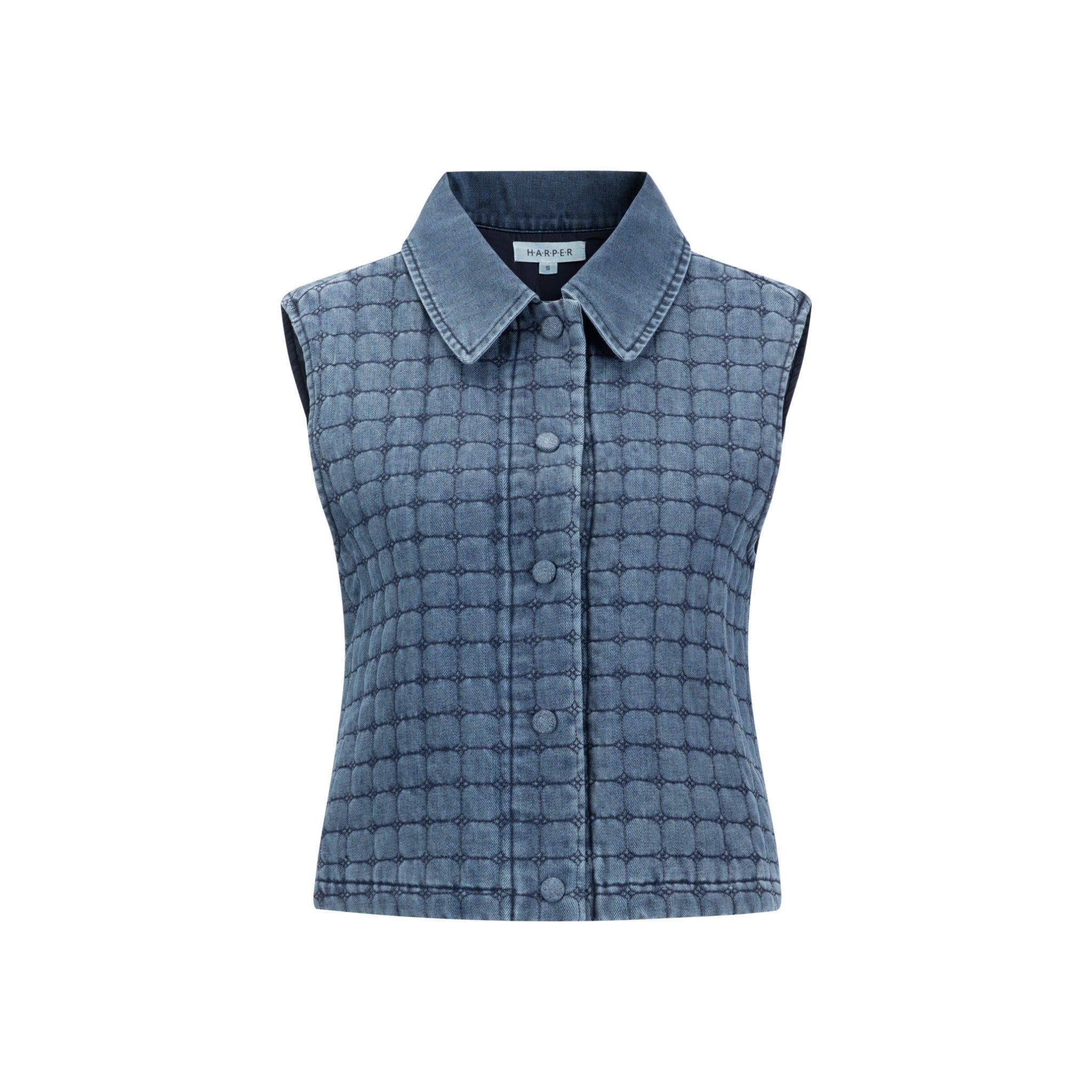 Denim Quilted Vest - Blue