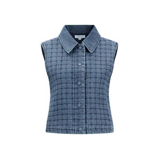 Denim Quilted Vest - Blue