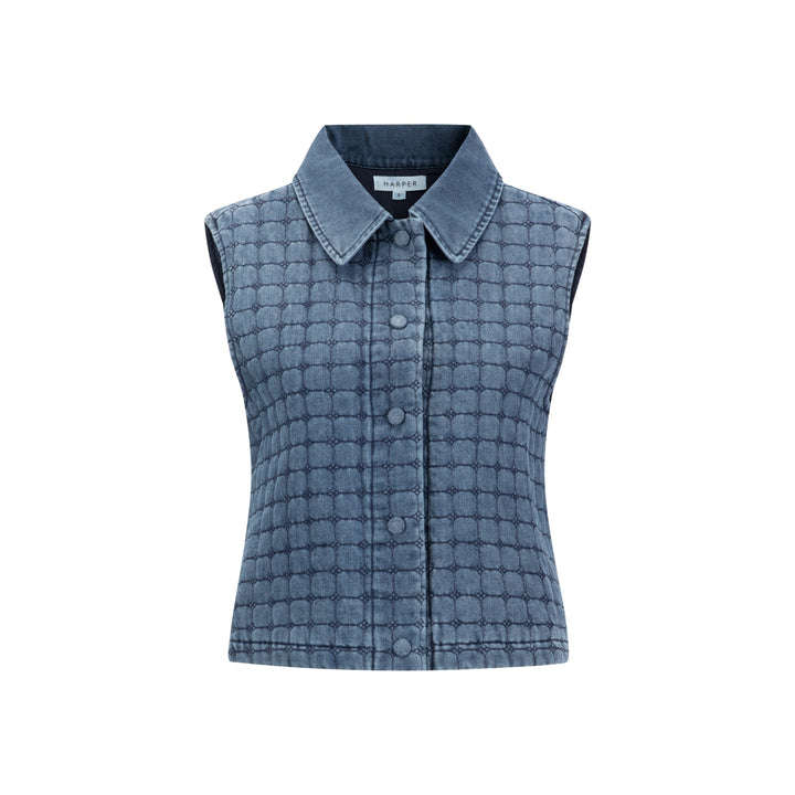 Denim Quilted Vest - Blue