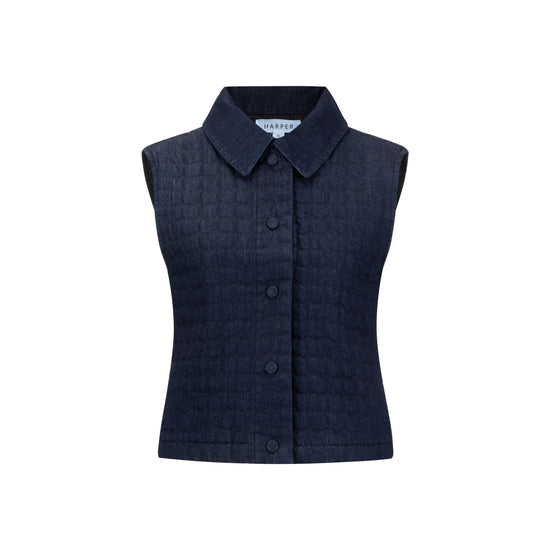Denim Quilted Vest - Navy