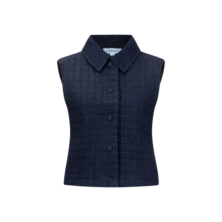 Denim Quilted Vest - Navy