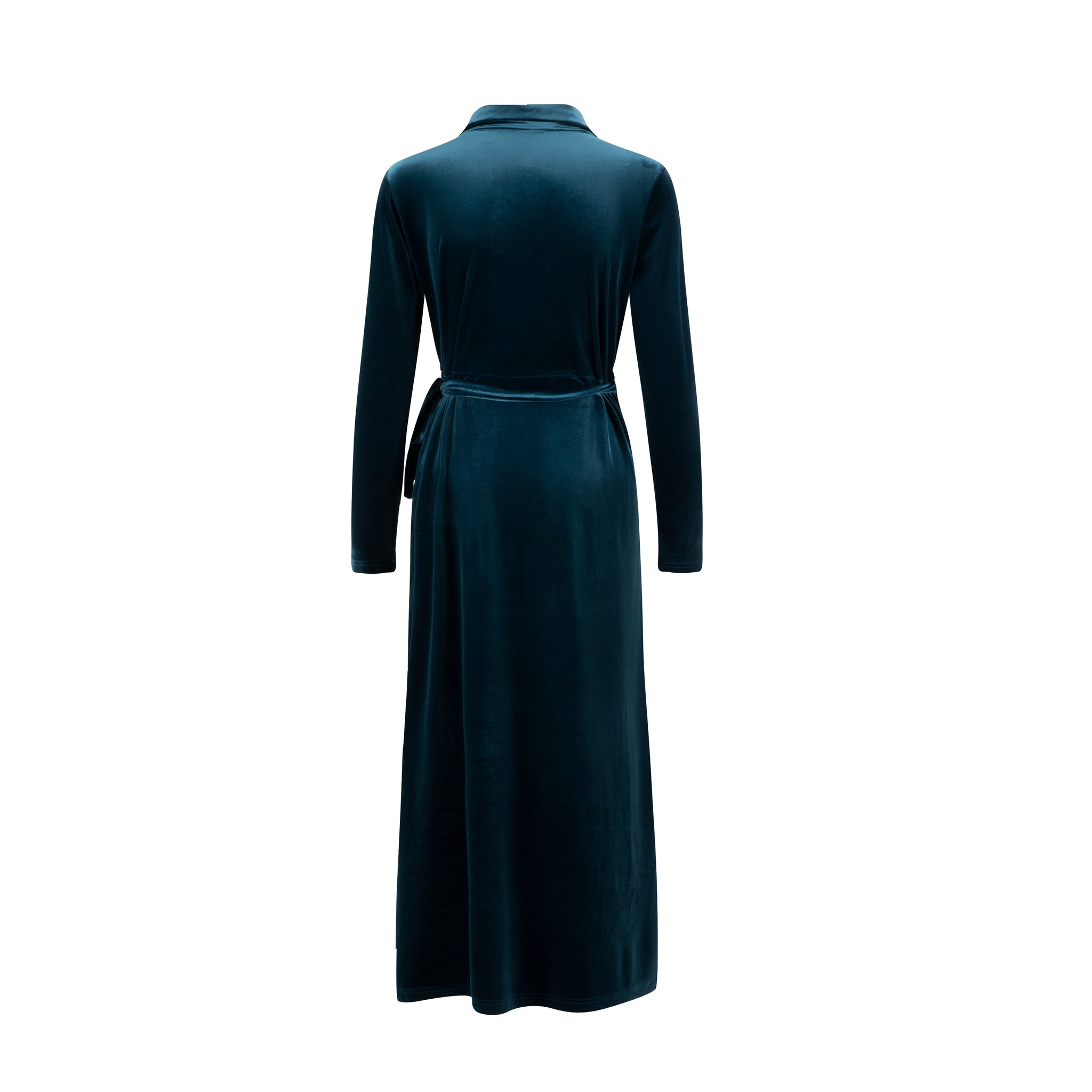 Teal Velvet Dress With Floral Button Detail