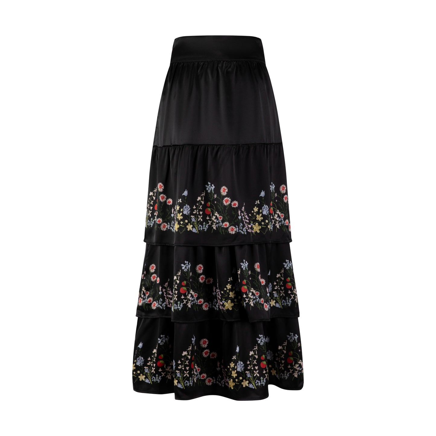 Black Layered Multi Colored Floral Printed Skirt
