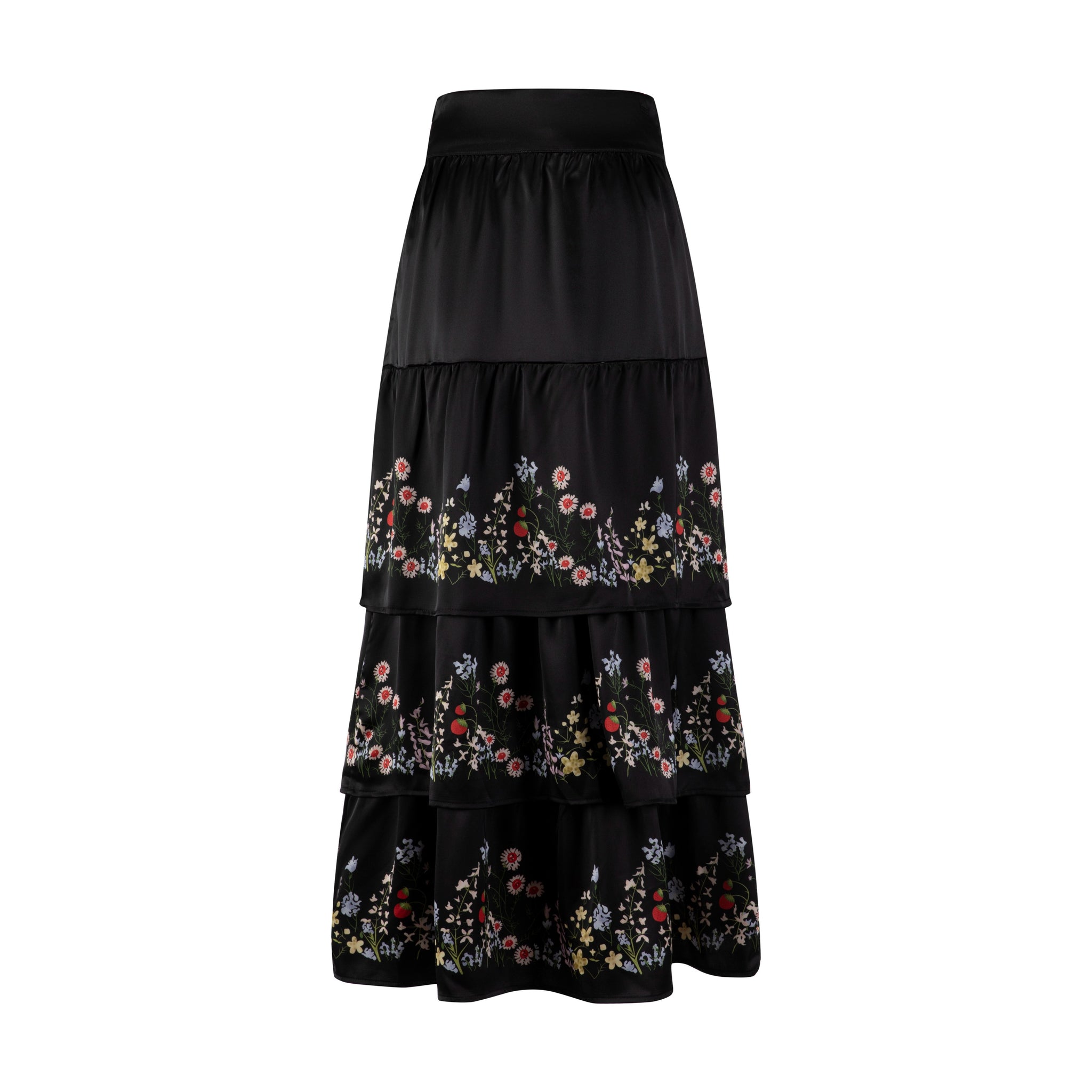 Black Layered Multi Colored Floral Printed Skirt