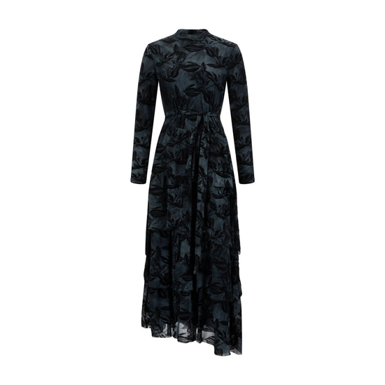 Blue Cut Velvet Floral Layered Dress