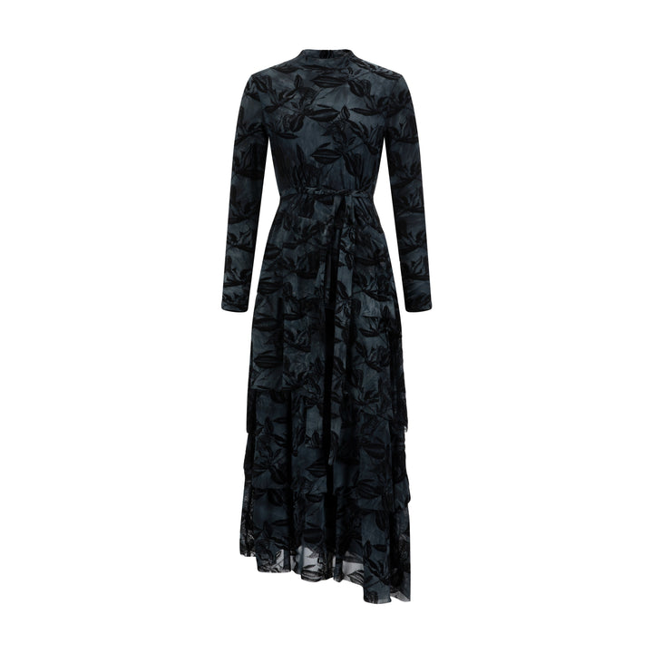 Blue Cut Velvet Floral Layered Dress