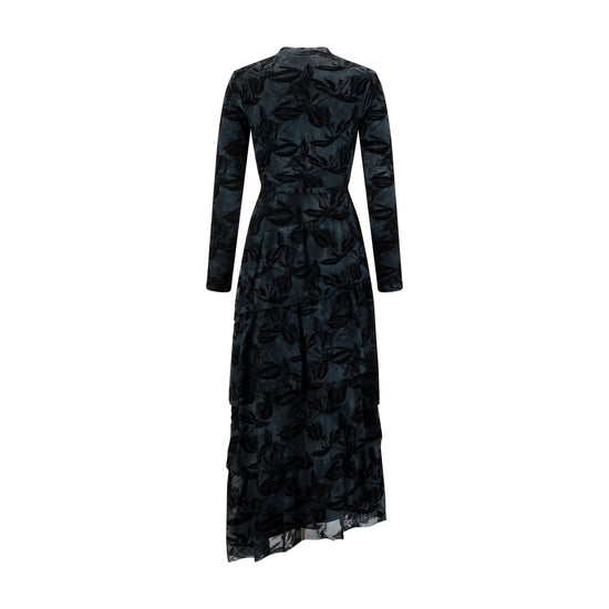 Blue Cut Velvet Floral Layered Dress