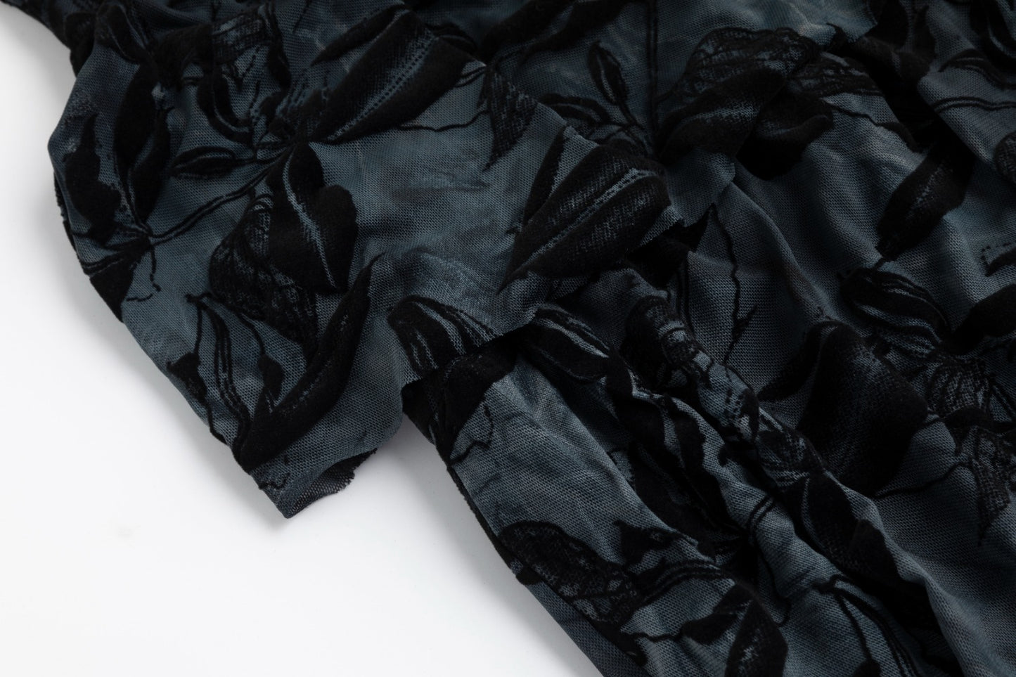 Blue Cut Velvet Floral Layered Dress