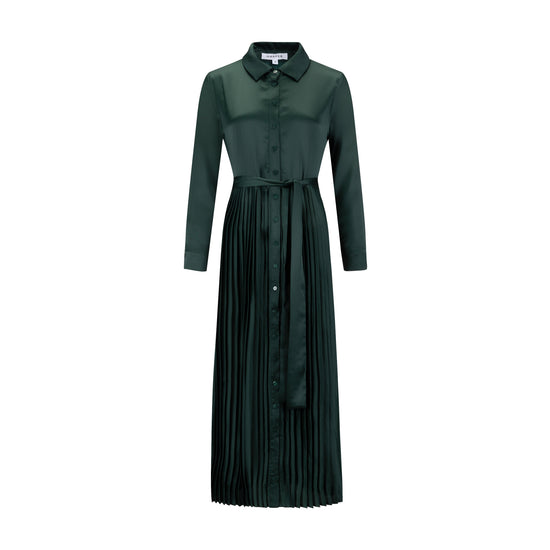 Green Satin Pleated Dress
