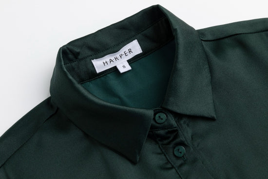 Green Satin Pleated Dress