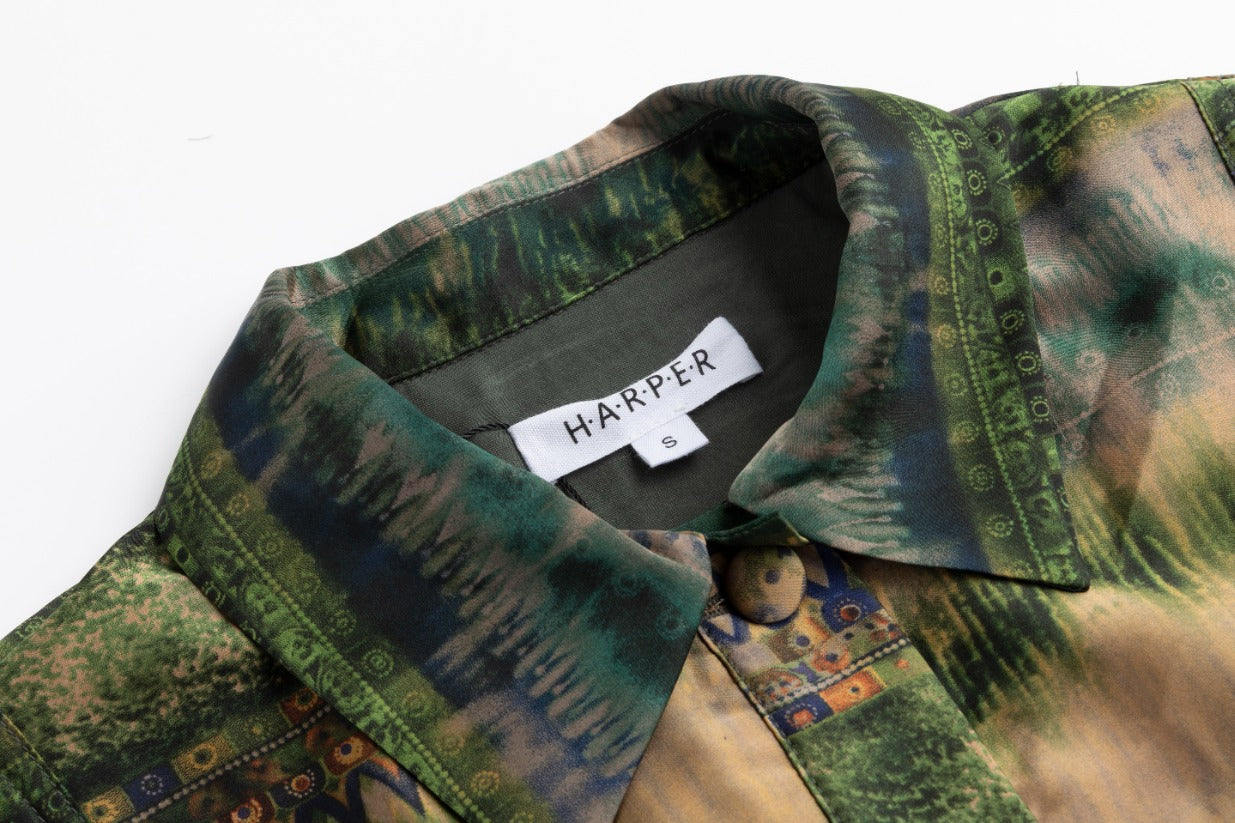 Green Abstract Printed Shirt Dress