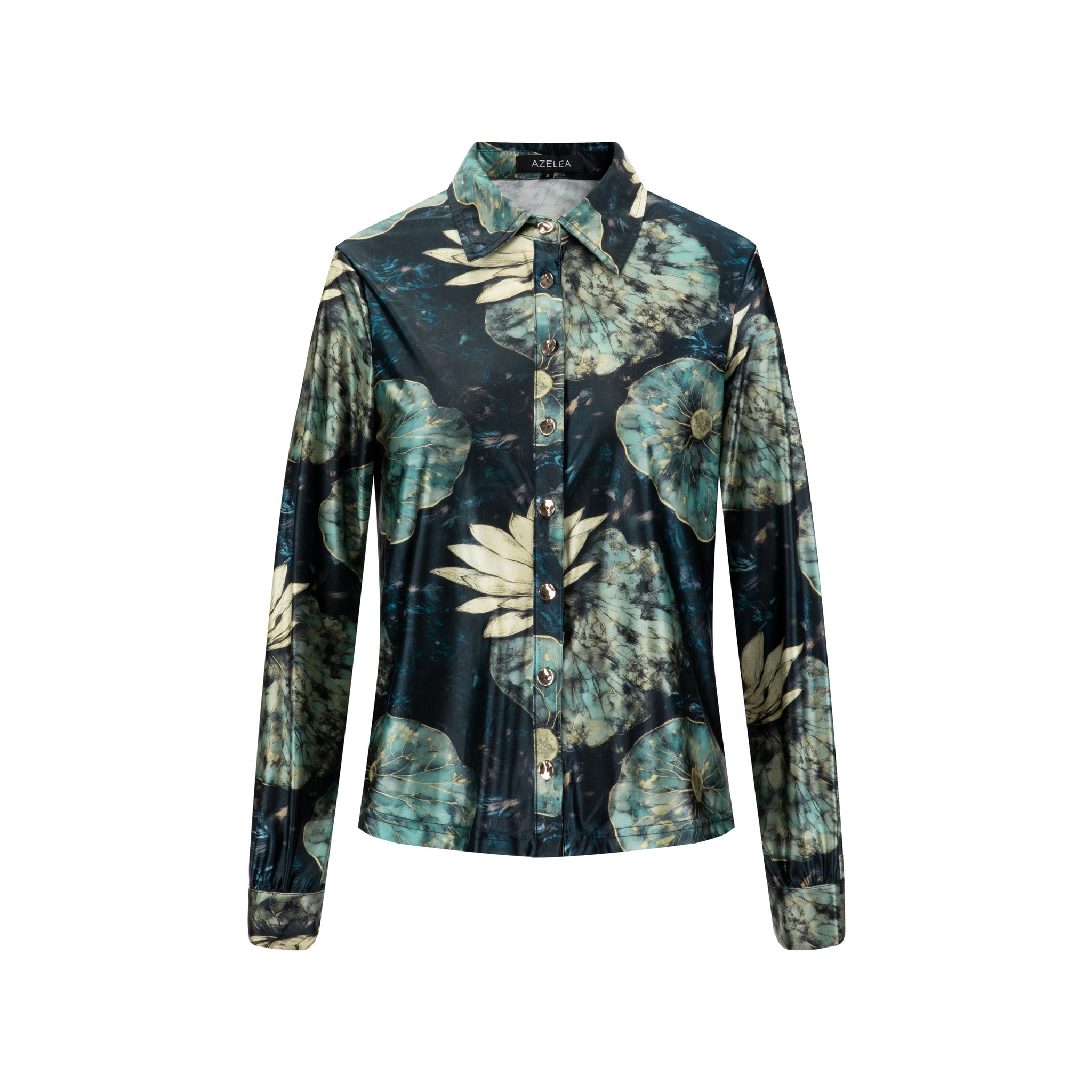 Blue Floral Scuba Stretch Mock Neck