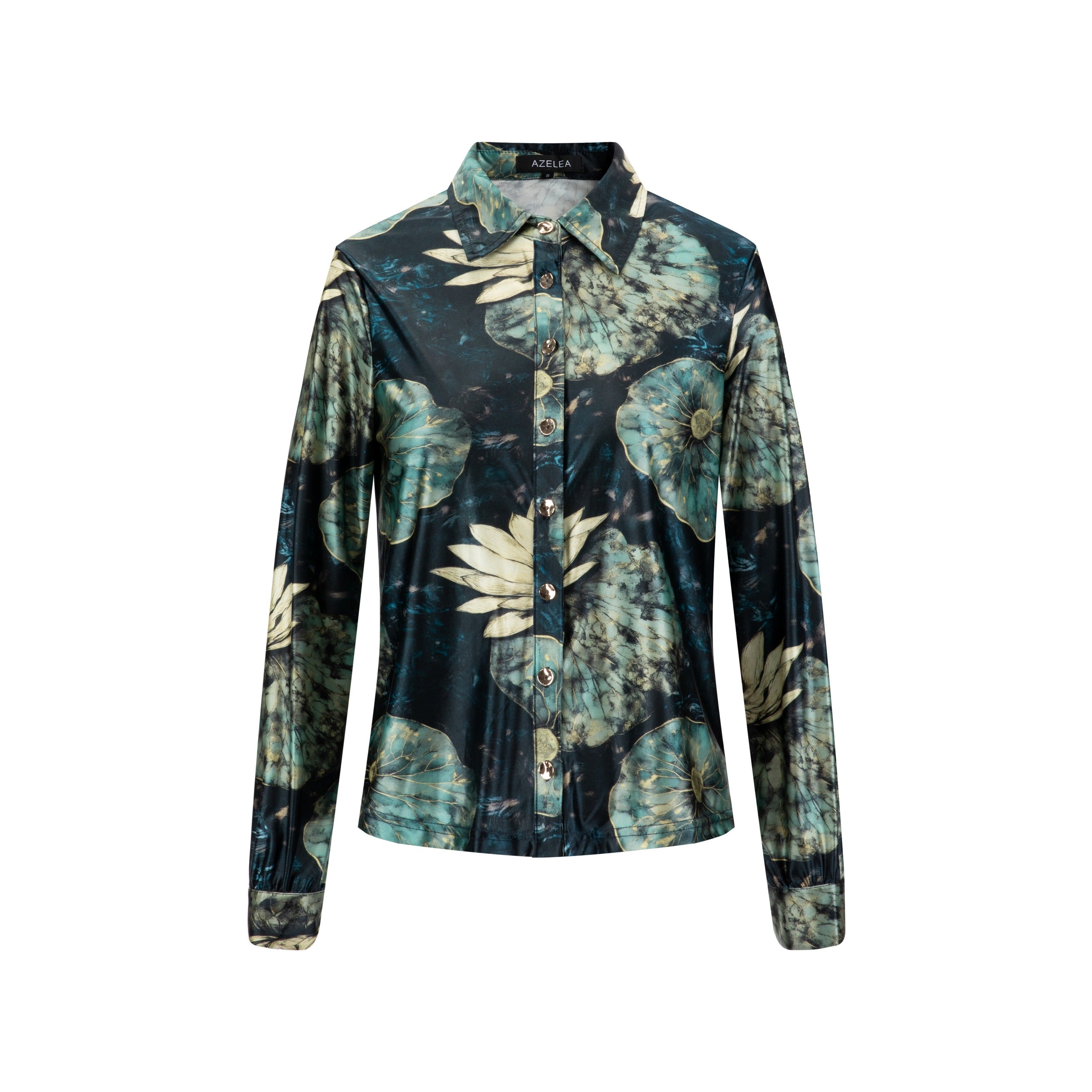 Blue Floral Scuba Stretch Mock Neck