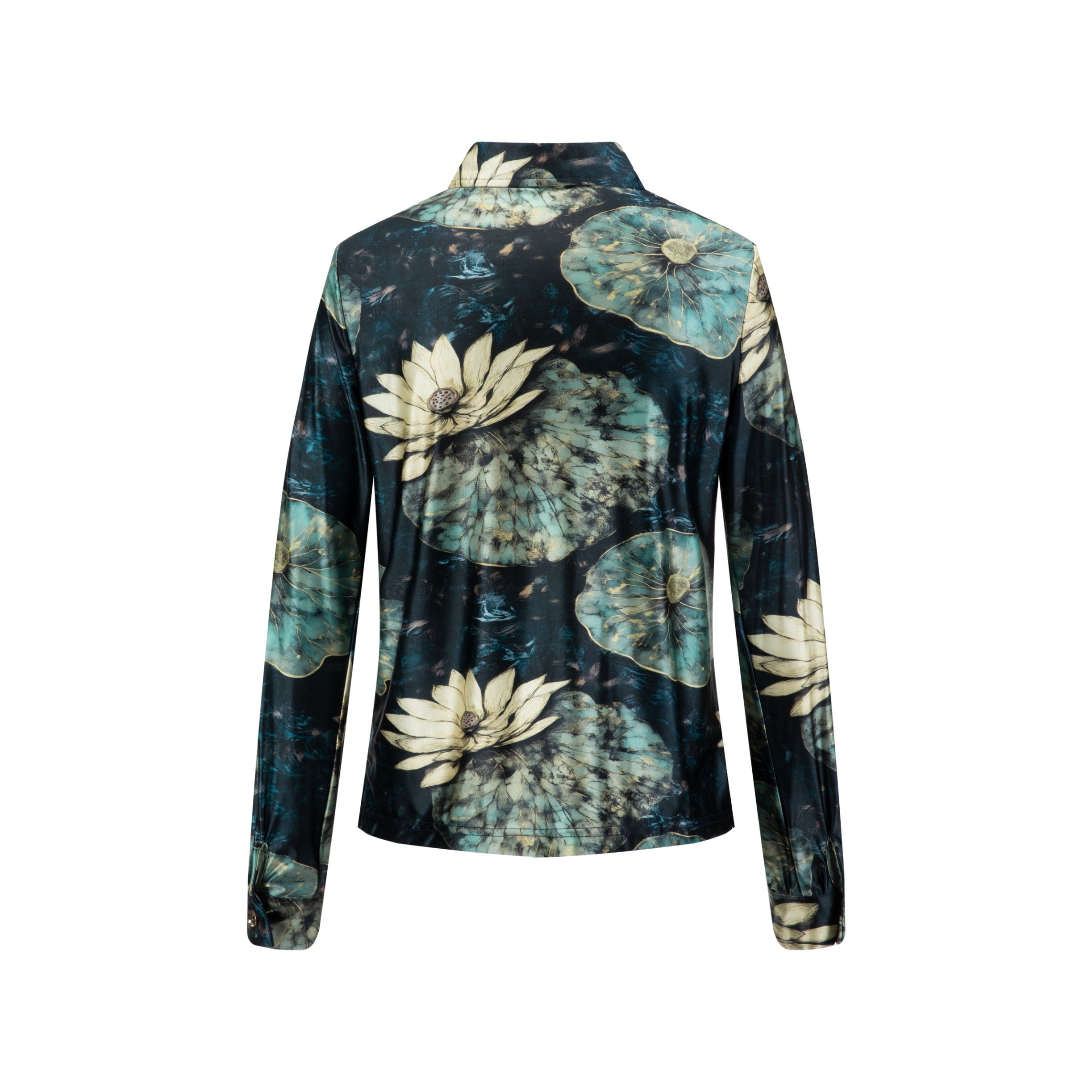 Blue Floral Scuba Stretch Mock Neck