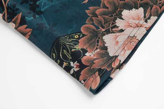 Blue Floral Printed Mock Neck Top