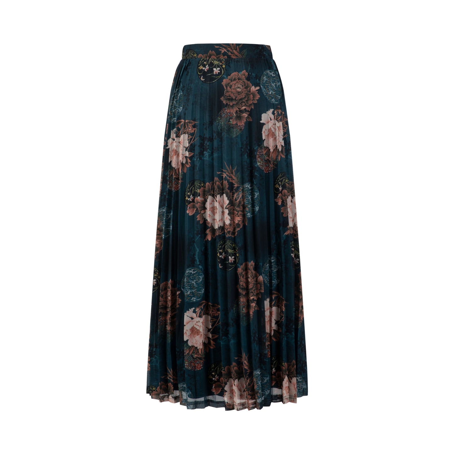 Blue Floral Printed Pleated Skirt