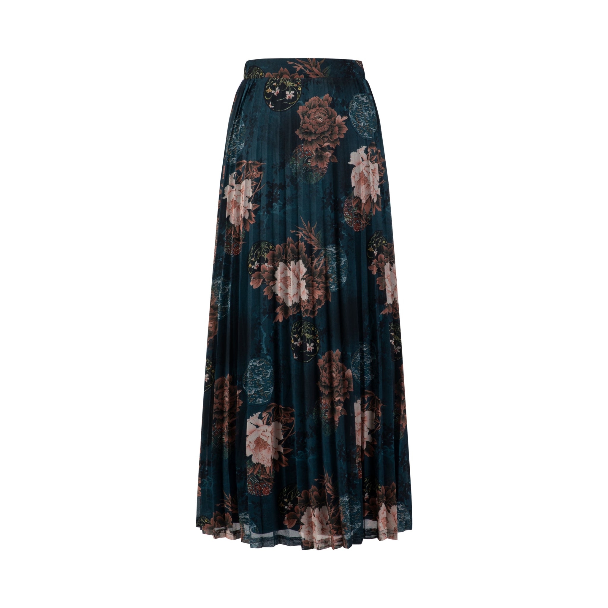Blue Floral Printed Pleated Skirt