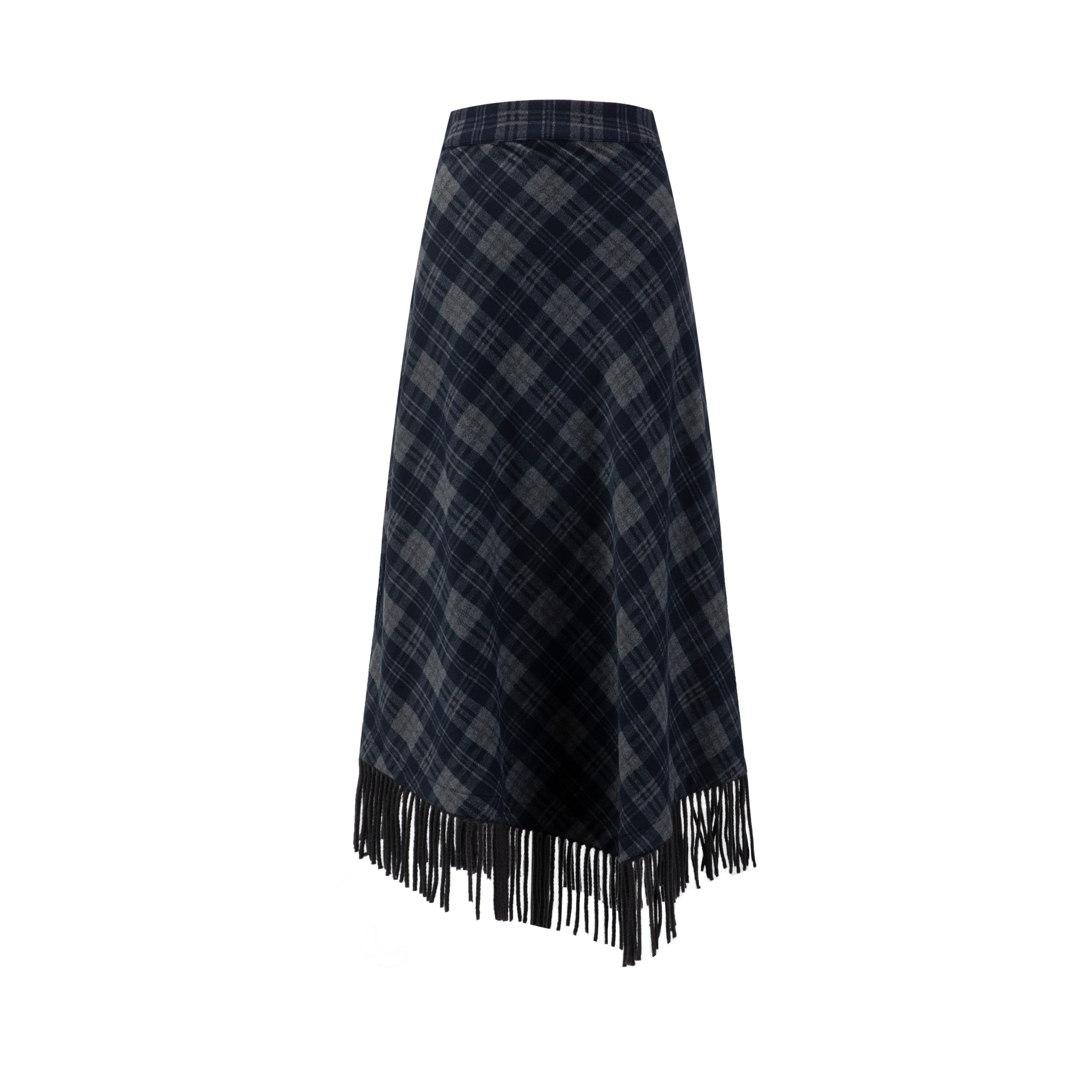 Navy Plaid Fringed Skirt
