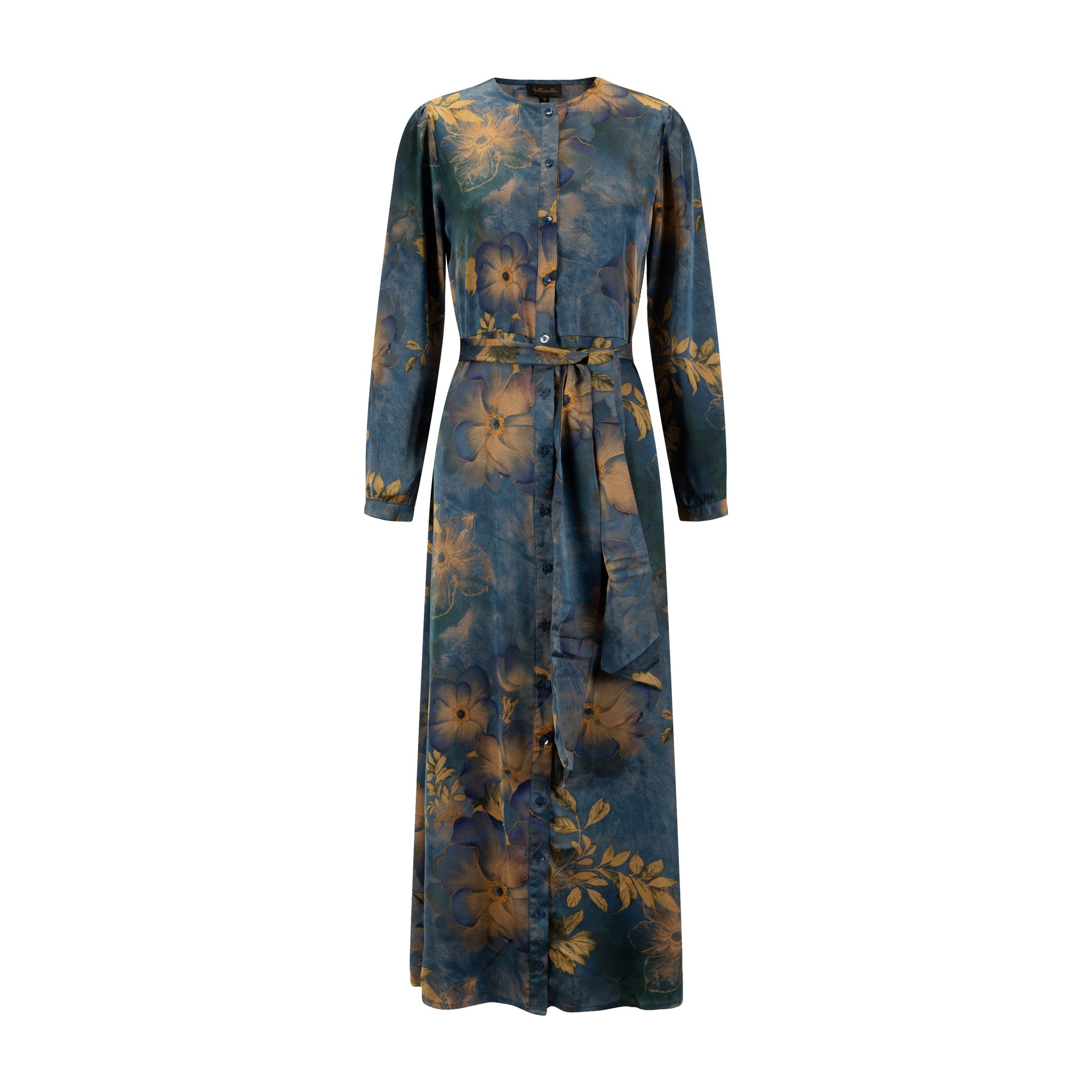 Grey Watercolor Printed Floral Dress