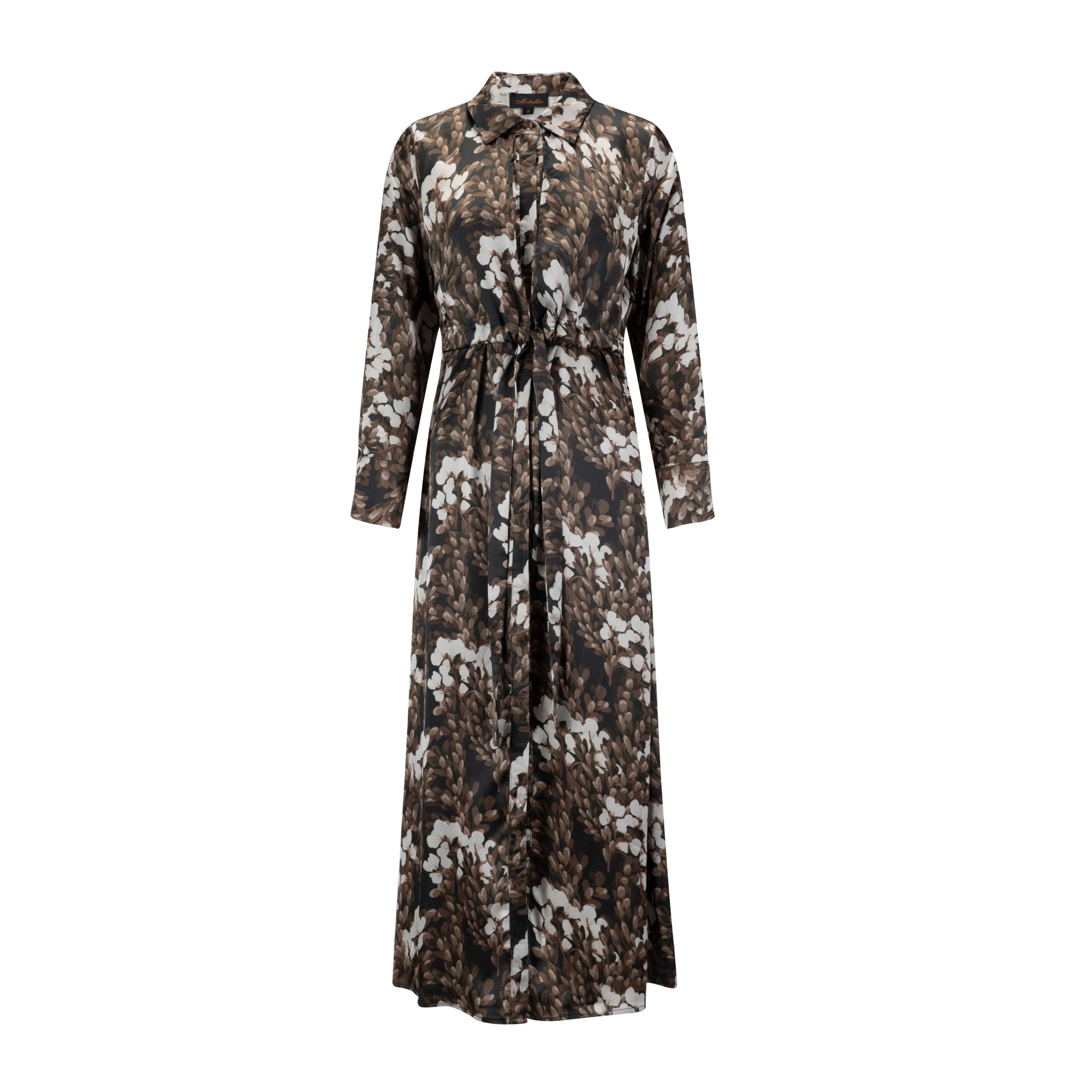 Brown Printed Belted Dress
