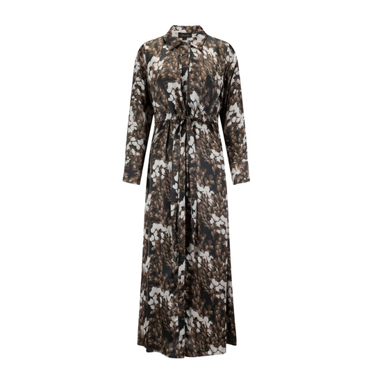 Brown Printed Belted Dress