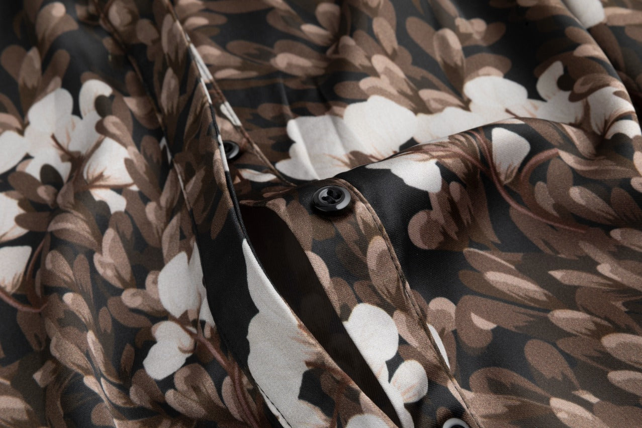 Brown Printed Belted Dress