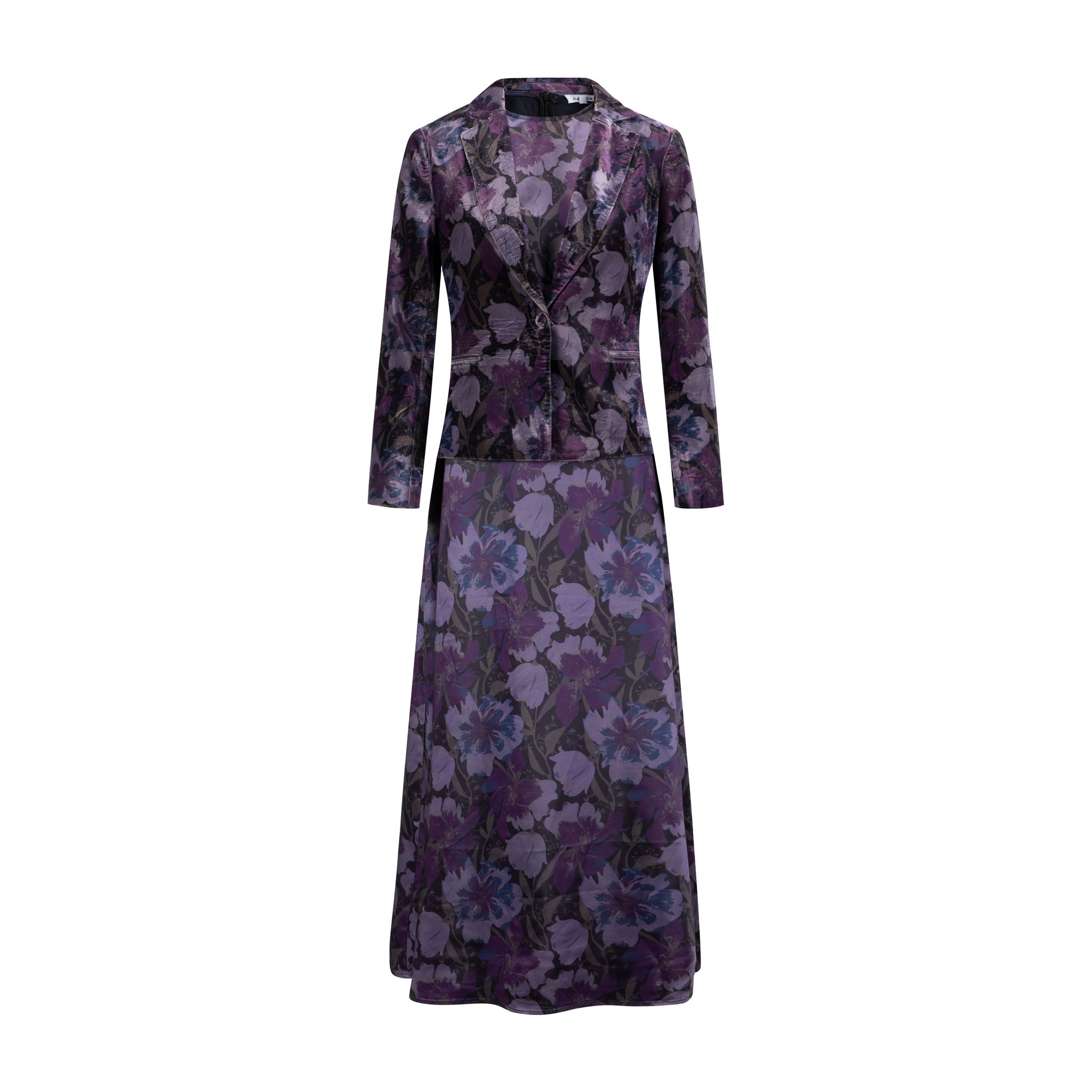 Purple Floral Printed Two Piece Dress