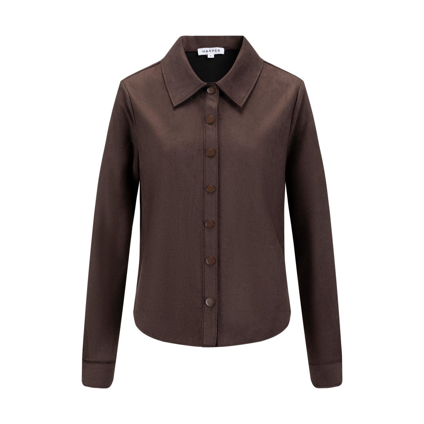 Suede Button Down Top - Brown