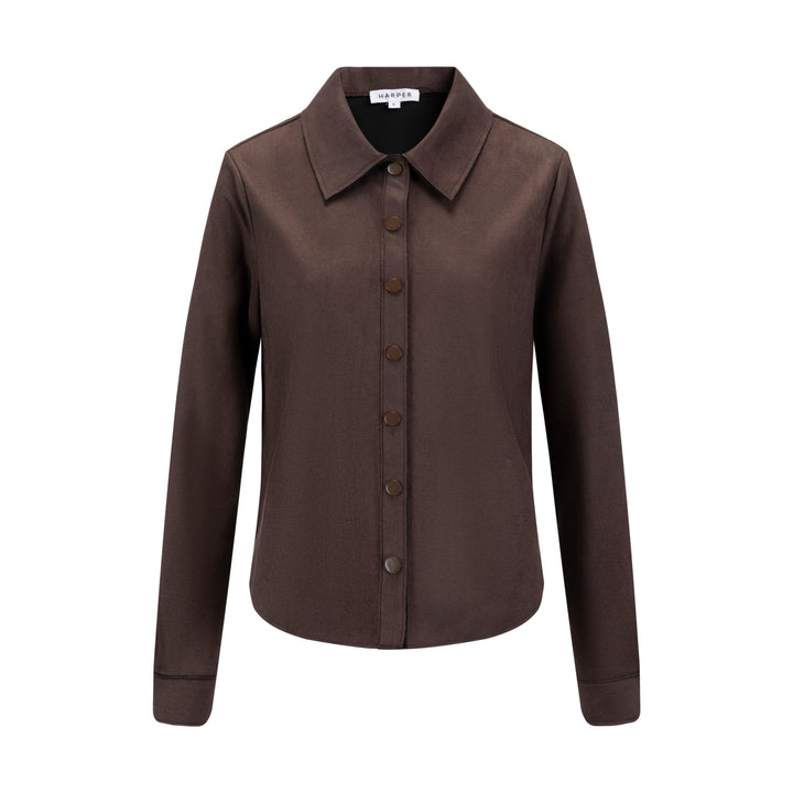 Suede Button Down Top - Brown
