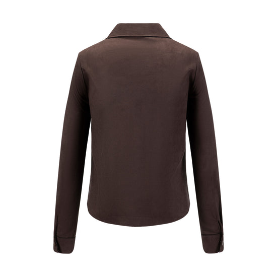 Suede Button Down Top - Brown