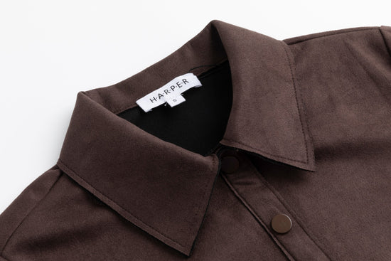 Suede Button Down Top - Brown