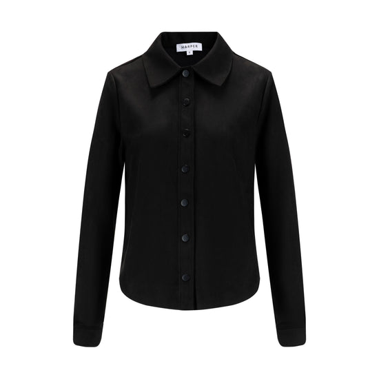 Suede Button Down Top - Black