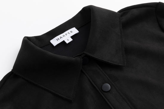 Suede Button Down Top - Black