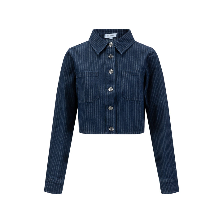 Denim Pin Stripe Button Down Top - Blue