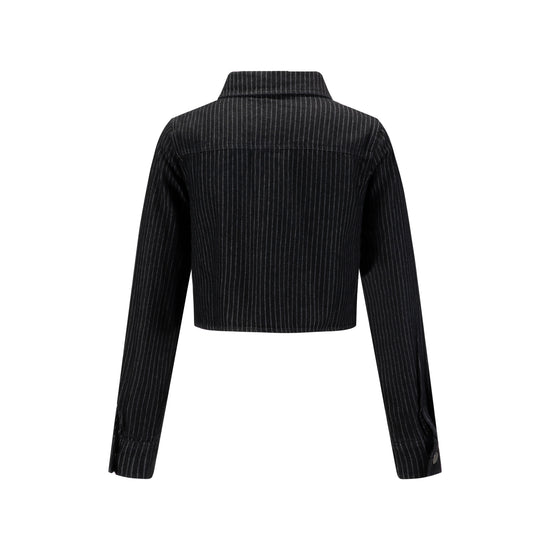 Denim Pin Stripe Button Down Top - Black