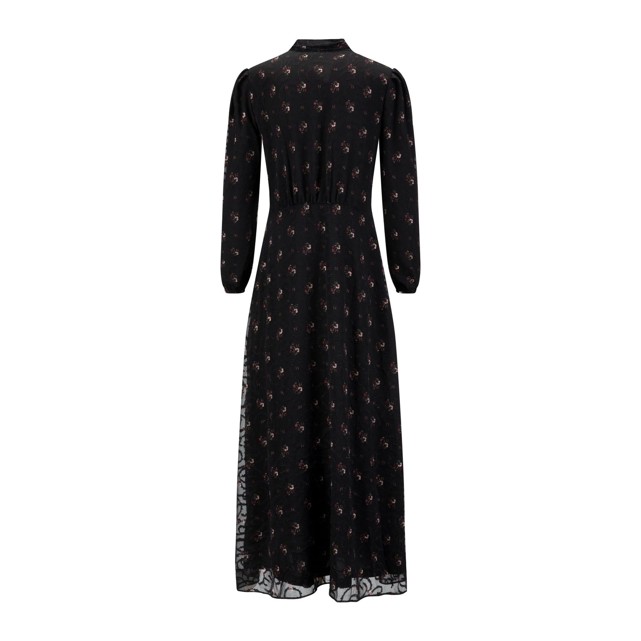 Black Printed Lace Neck Tie Dress