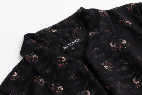 Black Printed Lace Neck Tie Dress