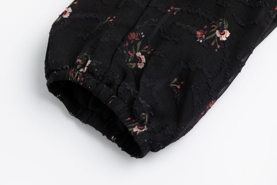 Black Printed Lace Neck Tie Dress